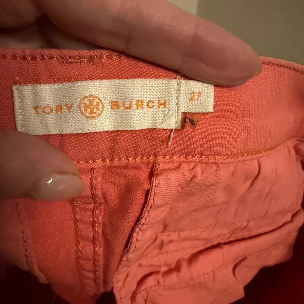 Tory Burch Coral Chino Shorts Roll Tab Preppy Size 27 Cotton